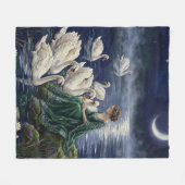 Celtic Swans Moonlit Lake Night Fantasy Art Fleecedecke (Vorderseite (Horizontal))