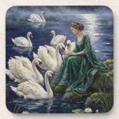 Celtic Swans Moonlit Lake Night Fantasy Art Getränkeuntersetzer (Vorderseite)