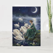 Celtic Swans Moonlit Lake Night Fantasy Art Karte (Rückseite)