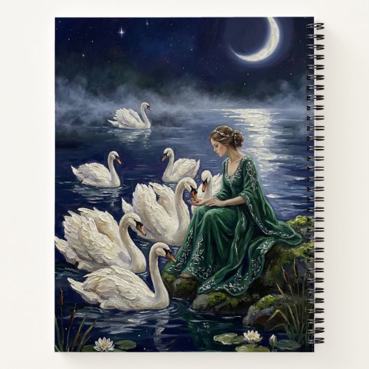 Celtic Swans Moonlit Lake Night Fantasy Art Notizblock (Rückseite)