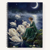 Celtic Swans Moonlit Lake Night Fantasy Art Notizblock (Vorderseite)