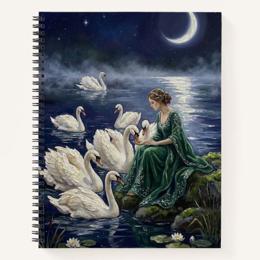 Celtic Swans Moonlit Lake Night Fantasy Art Notizblock (Vorderseite)