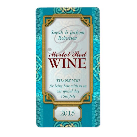 Celtic Swirl Blue Aquamarin Custom Wine Bottle Lab (Vorne)