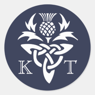 Celtic Thistle Initials - Navy Runder Aufkleber