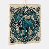 Celtic Tiger Beige Square Keramikornament (Rechts)