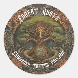 Celtic Tree Dragon - AI Art Generated Tattoo Art Runder Aufkleber