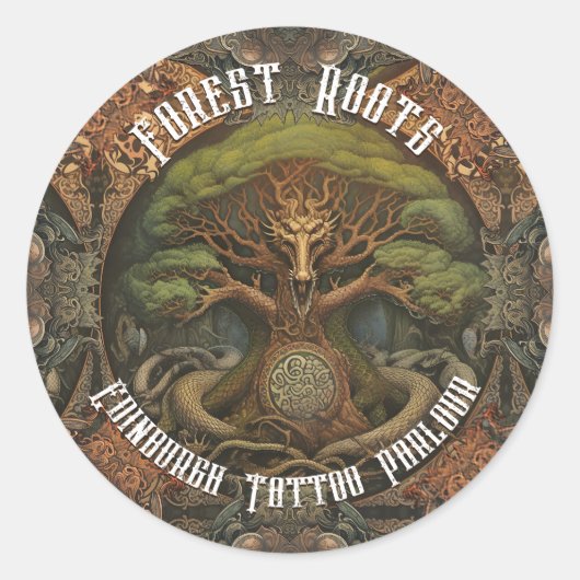 Celtic Tree Dragon - AI Art Generated Tattoo Art Runder Aufkleber (Vorderseite)