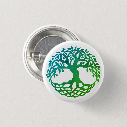 Celtic Tree of Life Button (blau-grün) (Vorne & Hinten)