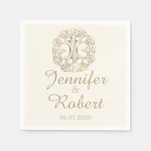 Celtic Tree of Life Gold Thistle Wedding Napkin Serviette (Vorderseite)