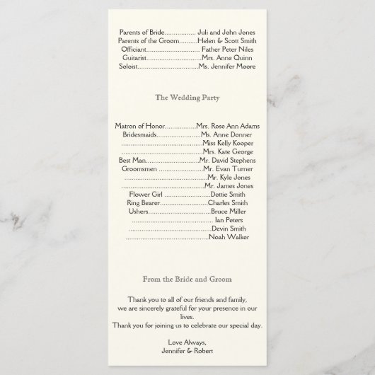 Celtic Tree of Life Gold Wedding Program Programm (Rückseite)