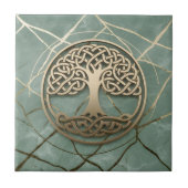 Celtic Tree of Life Sage Marble Gold Crann Bethadh Fliese (Vorderseite)