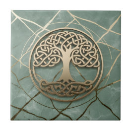 Celtic Tree of Life Sage Marble Gold Crann Bethadh Fliese