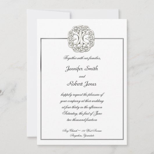 Celtic Tree of Life White Wedding Einladung (Vorderseite)