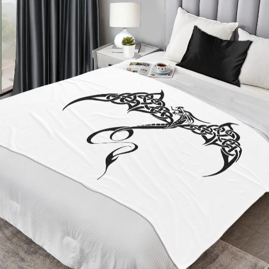 Celtic Tribal Dragon Schwarz-weiß Fleecedecke