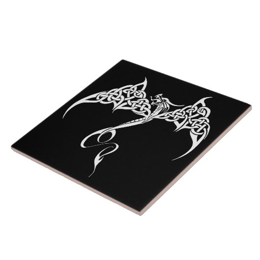 Celtic Tribal Dragon Schwarz-weiß Fliese (Seite)
