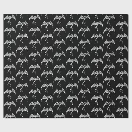 Celtic Tribal Dragon Schwarz-weiß Geschenkpapier (Flach)