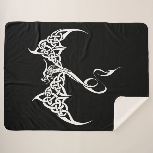 Celtic Tribal Dragon Schwarz-weiß Sherpadecke (Vorderseite (Horizontal))