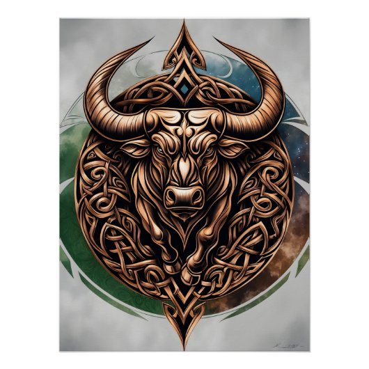 Celtic Tribal Taurus Zodiac Art Poster (Vorderseite)