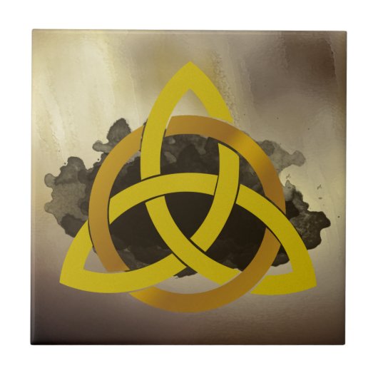 Celtic Trinity Knot Golden Circlone Vintag Fliese (Vorderseite)