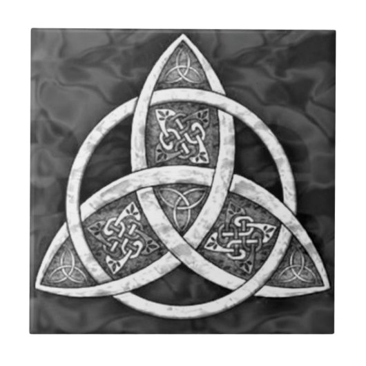 Celtic Trinity Knot in Grays & Black Keramik Tile Fliese (Vorderseite)