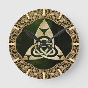 Celtic Trinity Knot on Forest Shadows Runde Wanduhr