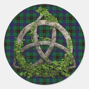 Celtic Trinity Knot und Clan Davidson Tartan Runder Aufkleber