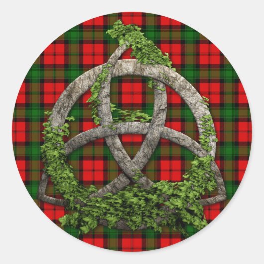 Celtic Trinity Knot und Clan Kerr Tartan Runder Aufkleber (Vorderseite)