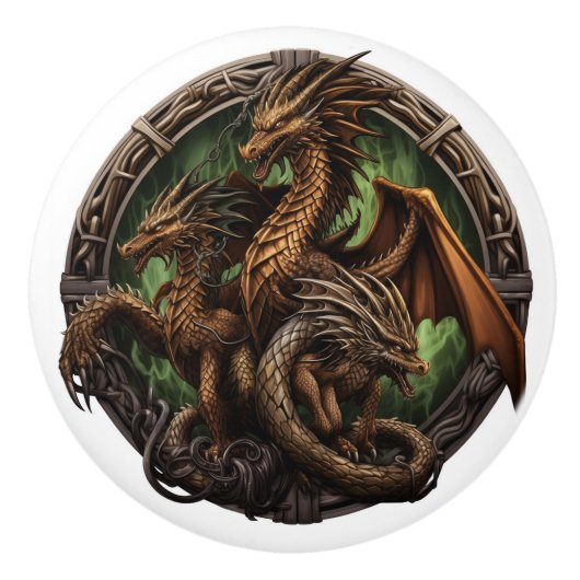 Celtic Triple Dragon Keramikknauf (Vorderseite)