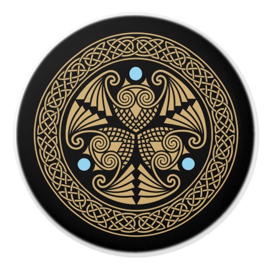 Celtic Triple Owls Keramikknauf (Vorderseite)