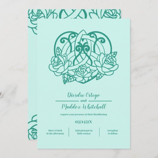 Celtic Triquetra Heart Knochen Flora Aquamarin Han Einladung (Vorne/Hinten)