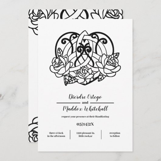 Celtic Triquetra Heart Knot Floral Handfasts Einladung (Vorne/Hinten)