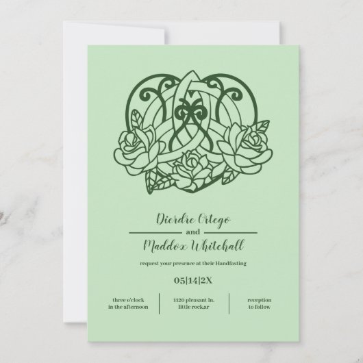 Celtic Triquetra Irish Heart Green Handfasts Einladung (Vorderseite)
