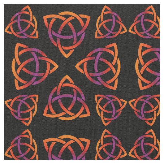 Celtic Triquetra Muster Orangen und Lila auf Bla Stoff (Nahaufnahme)