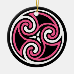 Celtic Triskele Muster, Fuchsia, Schwarz und Weiß Keramik Ornament
