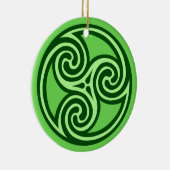 Celtic Triskele Muster, Limon und dunkel grün Keramik Ornament (Rechts)