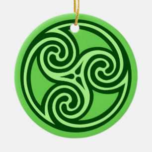 Celtic Triskele Muster, Limon und dunkel grün Keramik Ornament