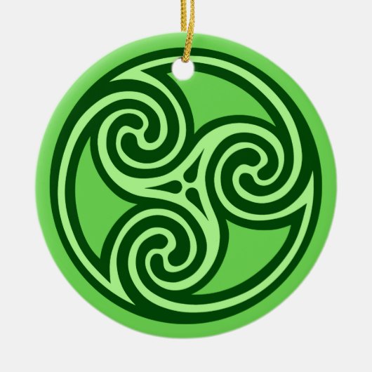 Celtic Triskele Muster, Limon und dunkel grün Keramik Ornament (Vorne)