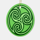 Celtic Triskele Muster, Limon und dunkel grün Keramik Ornament (Links)