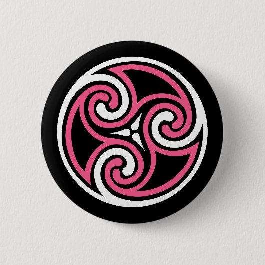 Celtic Triskele Ornament, Fuchsia, Black and White Button (Vorderseite)