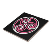 Celtic Triskele Ornament, Fuchsia, Black and White Fliese (Seite)