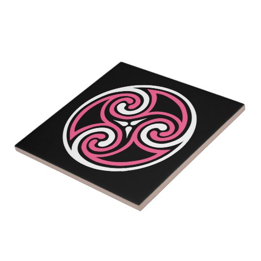 Celtic Triskele Ornament, Fuchsia, Black and White Fliese (Seite)