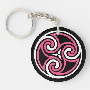 Celtic Triskele Ornament, Fuchsia, Black and White Schlüsselanhänger