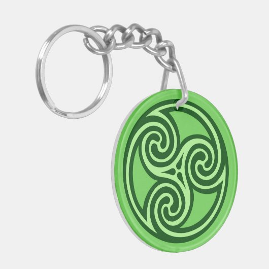 Celtic Triskele Ornament, Limon und dunkel grün Schlüsselanhänger (Vorderseite links)