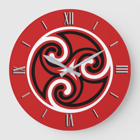 Celtic Triskele Ornament, Red, Black and White Große Wanduhr (Vorderseite)