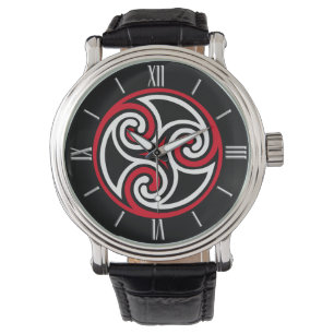 Celtic Triskele Verzierung, Rot, Schwarzweiss Armbanduhr