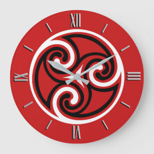 Celtic Triskele Verzierung, Rot, Schwarzweiss Große Wanduhr