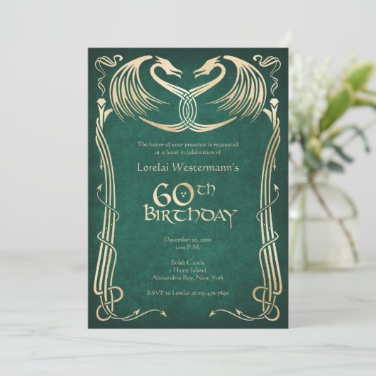 Celtic Viking Dragon 60. Geburtstag Einladung (Stehend Vorderseite)