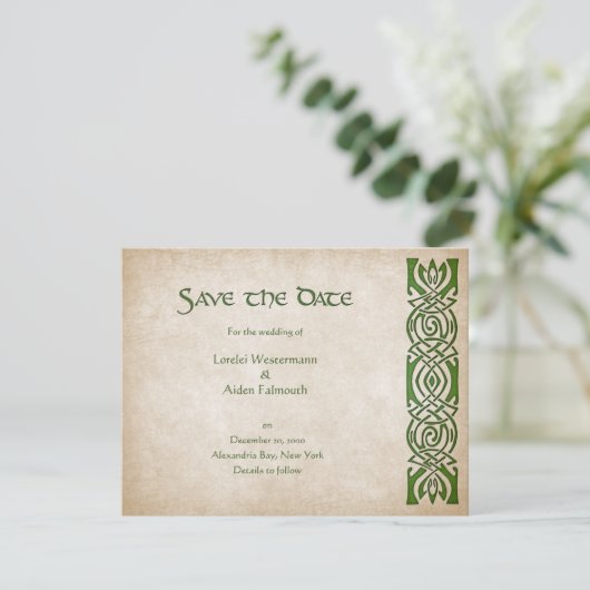 Celtic Viking Fantasy Wedding Save The Date (Stehend Vorderseite)