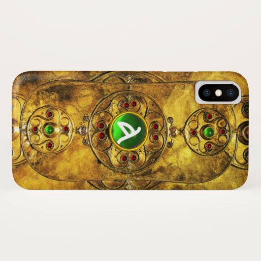 CELTIC WARRIOR SHIELD EMERALD RUBY GEM MONOGRAM Case-Mate iPhone HÜLLE (Rückseite (Horizontal))
