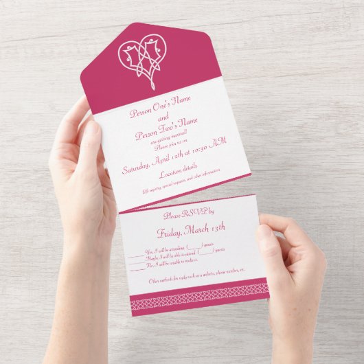 Celtic Weave Hearry in Raspberry All In One Einladung (Abreißen)